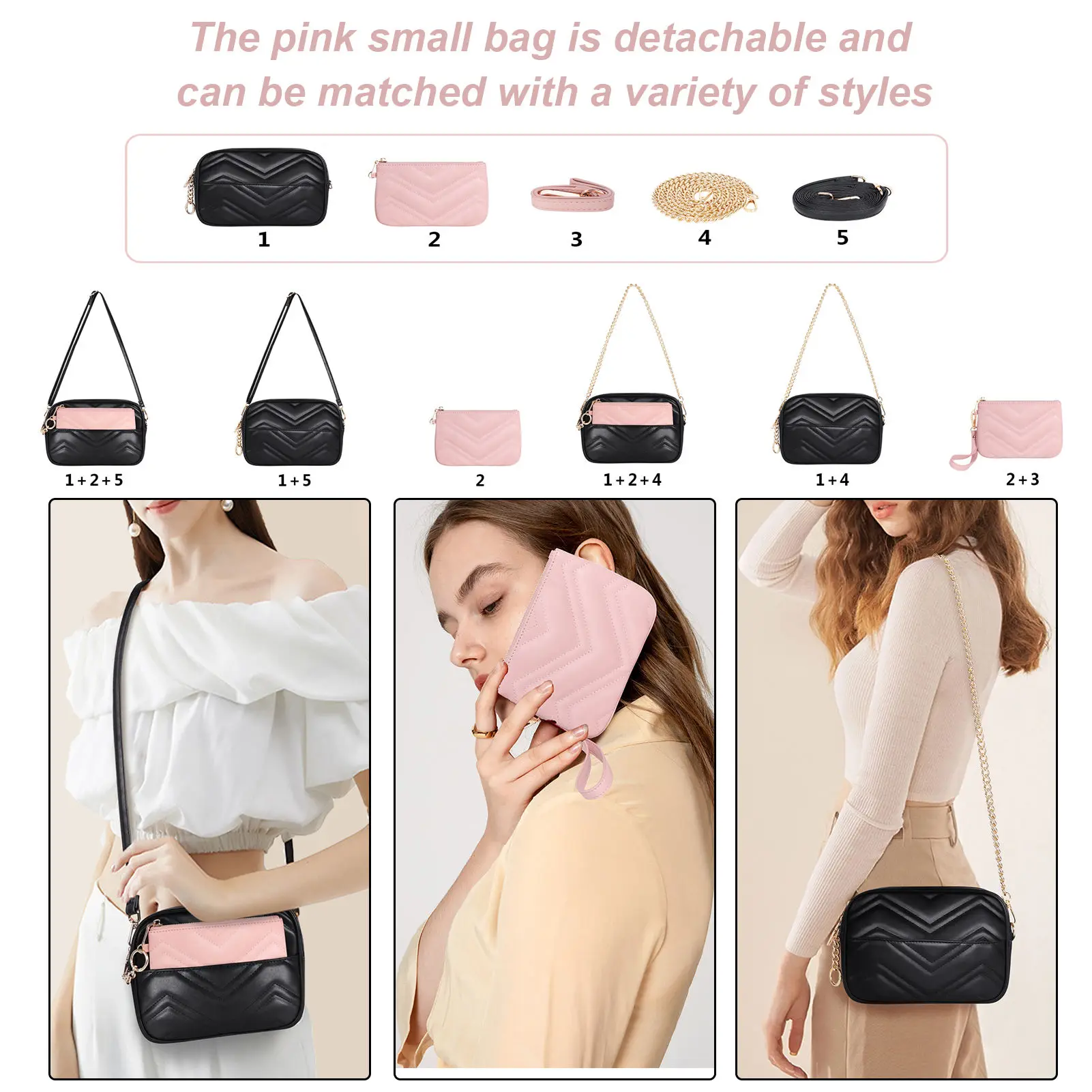 Gepersonaliseerde unieke damestas Crossbody lederen schoudertas Aangepast logo Exclusieve handtas met mini muntzakje Bruiloftspakket