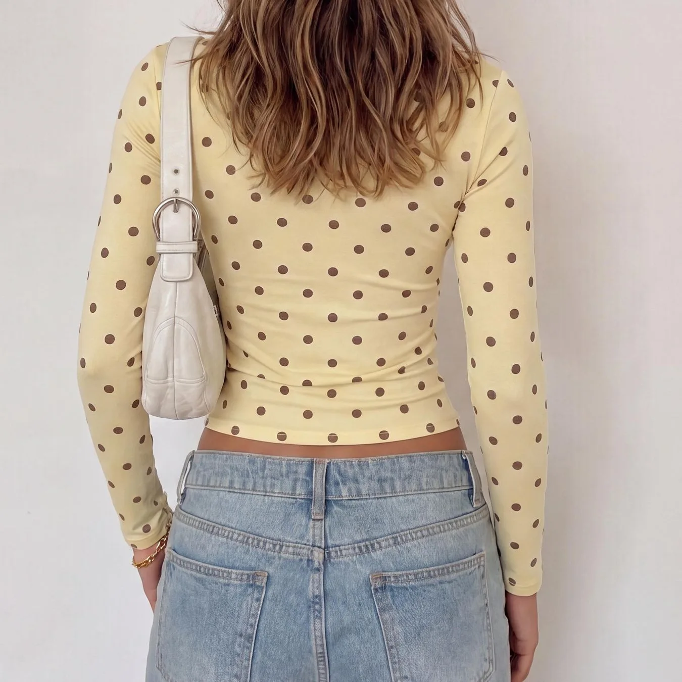 Women's Spring Autumn Round Neck Polka-dot Printed Long-sleeved T-shirt