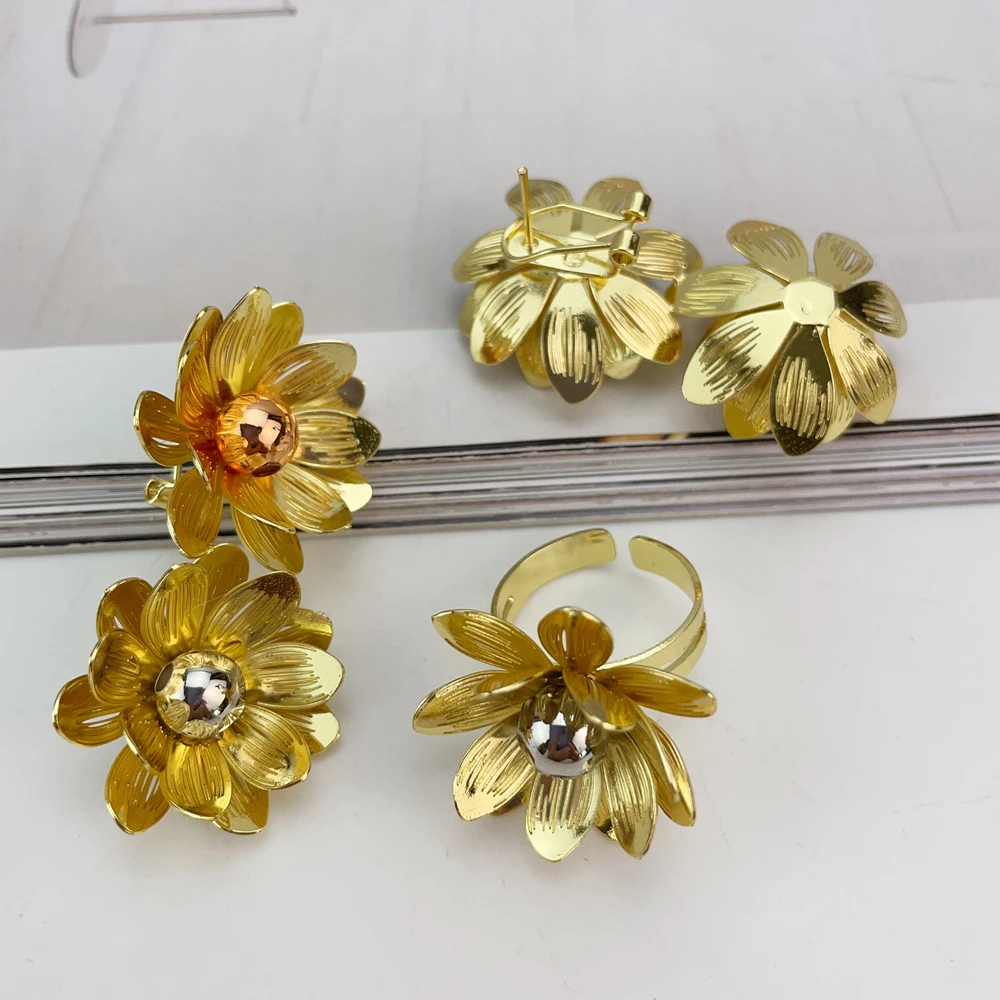 EMMA مجموعة مجوهرات برازيلية فاخرة مطلية بالذهب للنساء مجوهرات الزفاف المصنوعة يدويًا على شكل زهرة إكسسوارات حفلات أعياد الميلاد