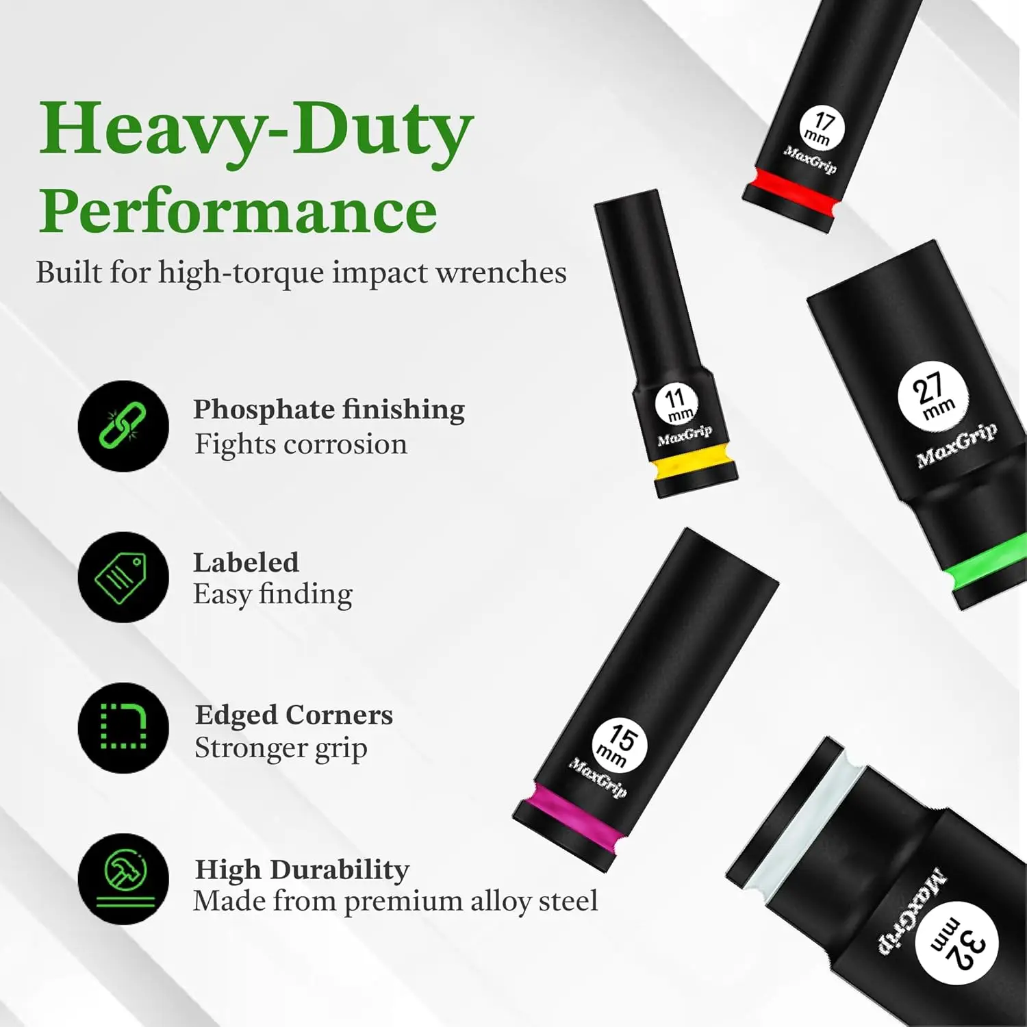 ชุดบล็อกขันน็อตแบบกระแทก 1/2 นิ้ว – 16 ชิ้น ขนาดเมตริก (8 มม.–32 มม.) – ชุดเครื่องมือช่างยนต์และช่างซ่อม