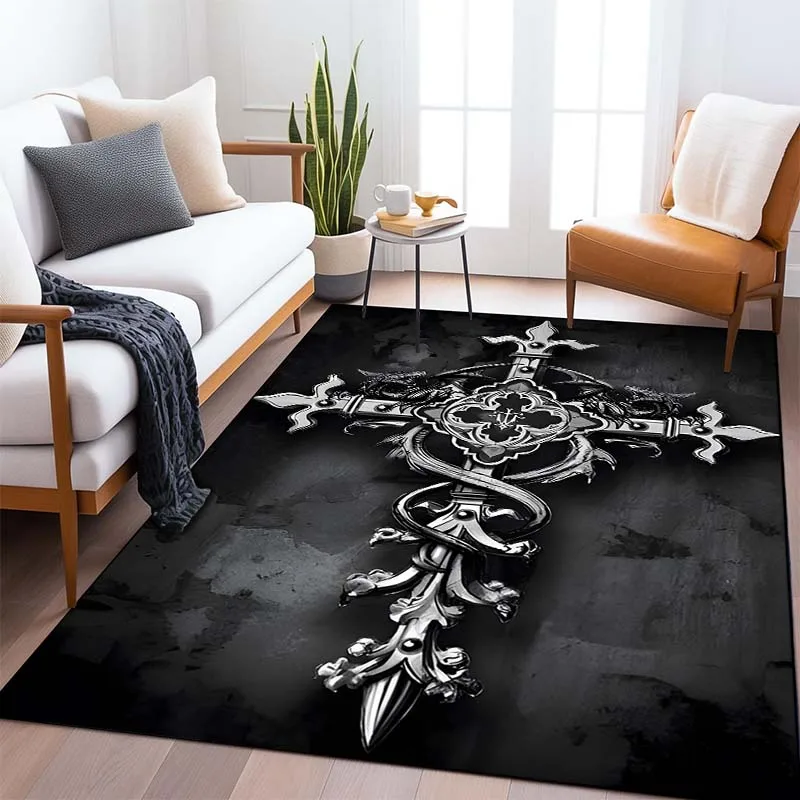 Dark Cross Element Pattern Living Room Bedroom Carpet Bedside Bathroom Floor Mat 15 Size Custon Pattern Area Rug Cloakroom Decor