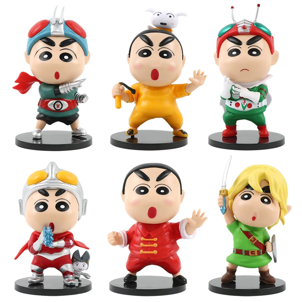 6pcs/set Crayon Shin-chan Cos Anime Characters Action Figure Anime Figurka Pvc Collection Handmade Model Toys Ornament ﻿