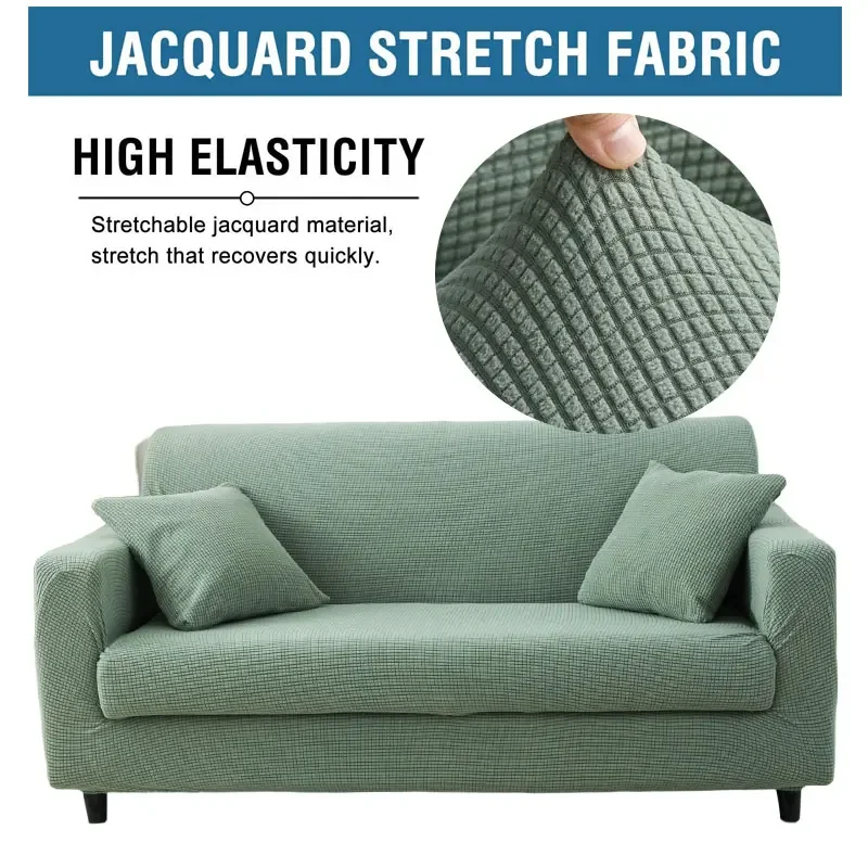 Premium Jacquard Sofa Cover for 1/2/3/4 Seater Thick Polar Fleece Fabric Elastic Fit Solid Print L Shape Corner Couch Protector