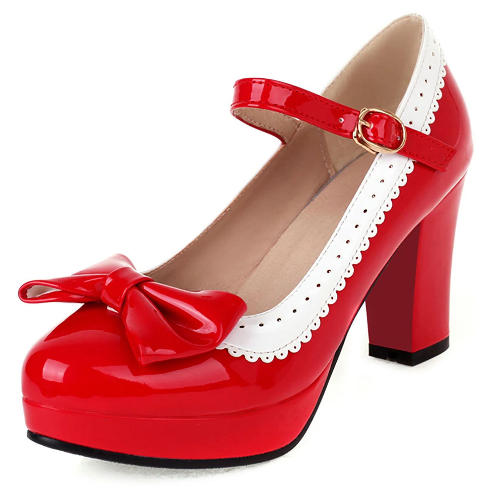 Mary Jane Shoes for Women Kawaii Platform High Heels Retro Bow Lolita Shoes Vintage Dress Pumps Black/Red/Yellow
