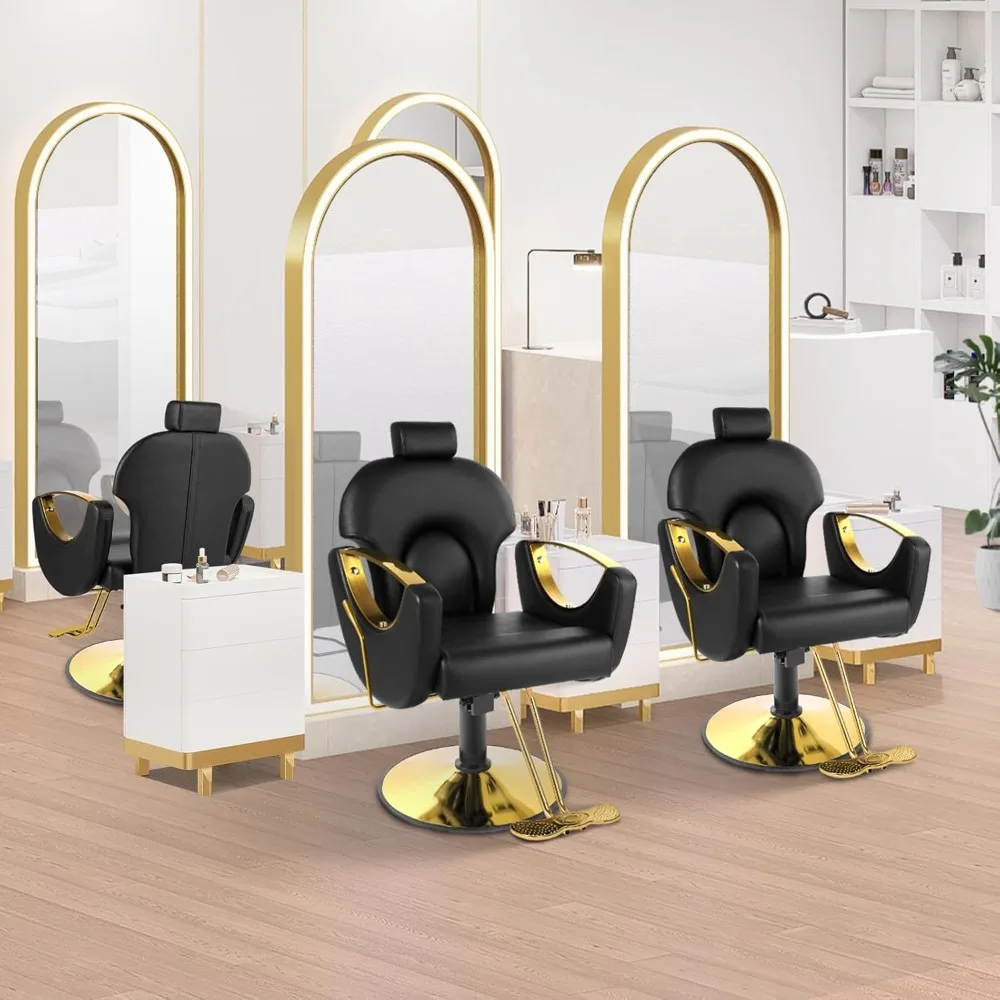 高さ調節可能なヘアスタイリストチェア、プロ仕様の油圧ポンプと多機能シャンプー・タトゥーシート付き