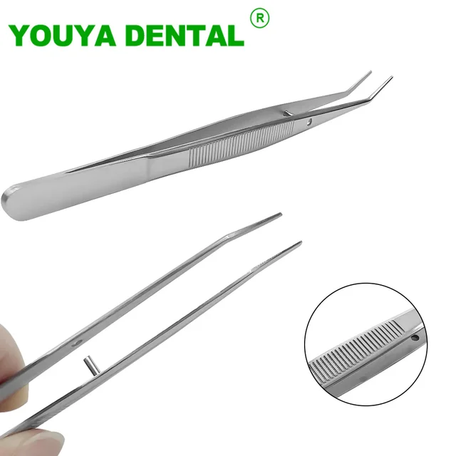 Pęseta dentystyczna bawełniana ze stali nierdzewnej chirurgiczna ząbkowana zakrzywiona pęseta Pick Up bawełniany klips szczypce dentysta narzędzie do badania jamy ustnej