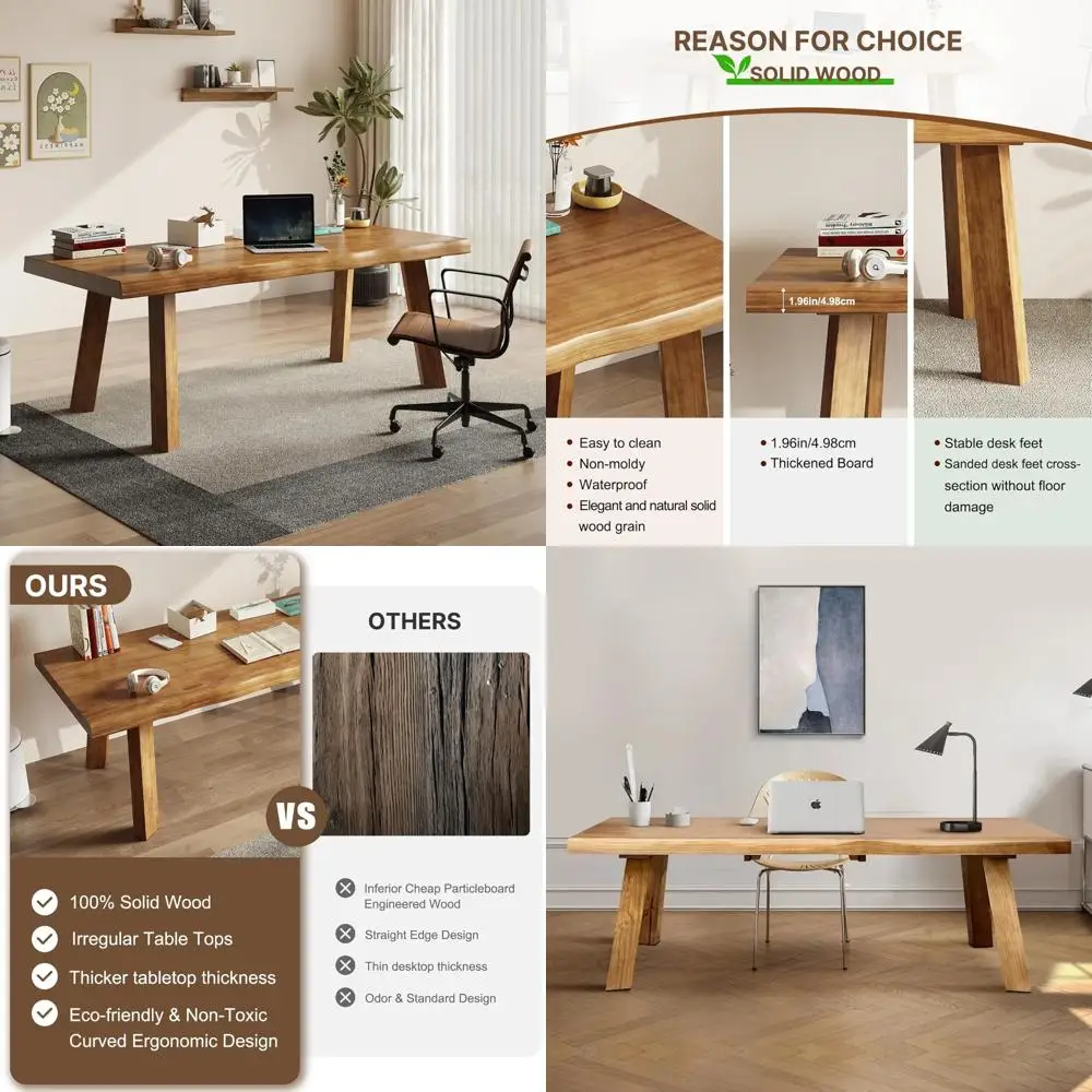 

Rustic Modern Wooden Desk, 55 Long, Suitable for Home Office and Study, Simple Design