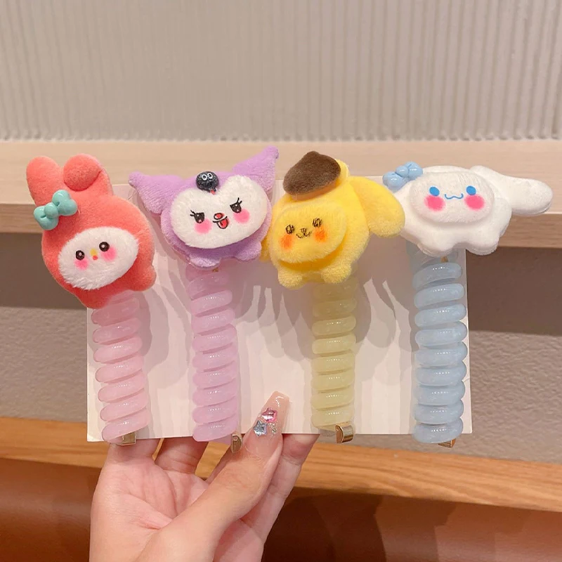 Cartoon Sanrio Telephone Wire Hair Ties Women Girls Cute Plush Hair Bands Spiral Coil Rubber Bands Ponytails Hair Accessories