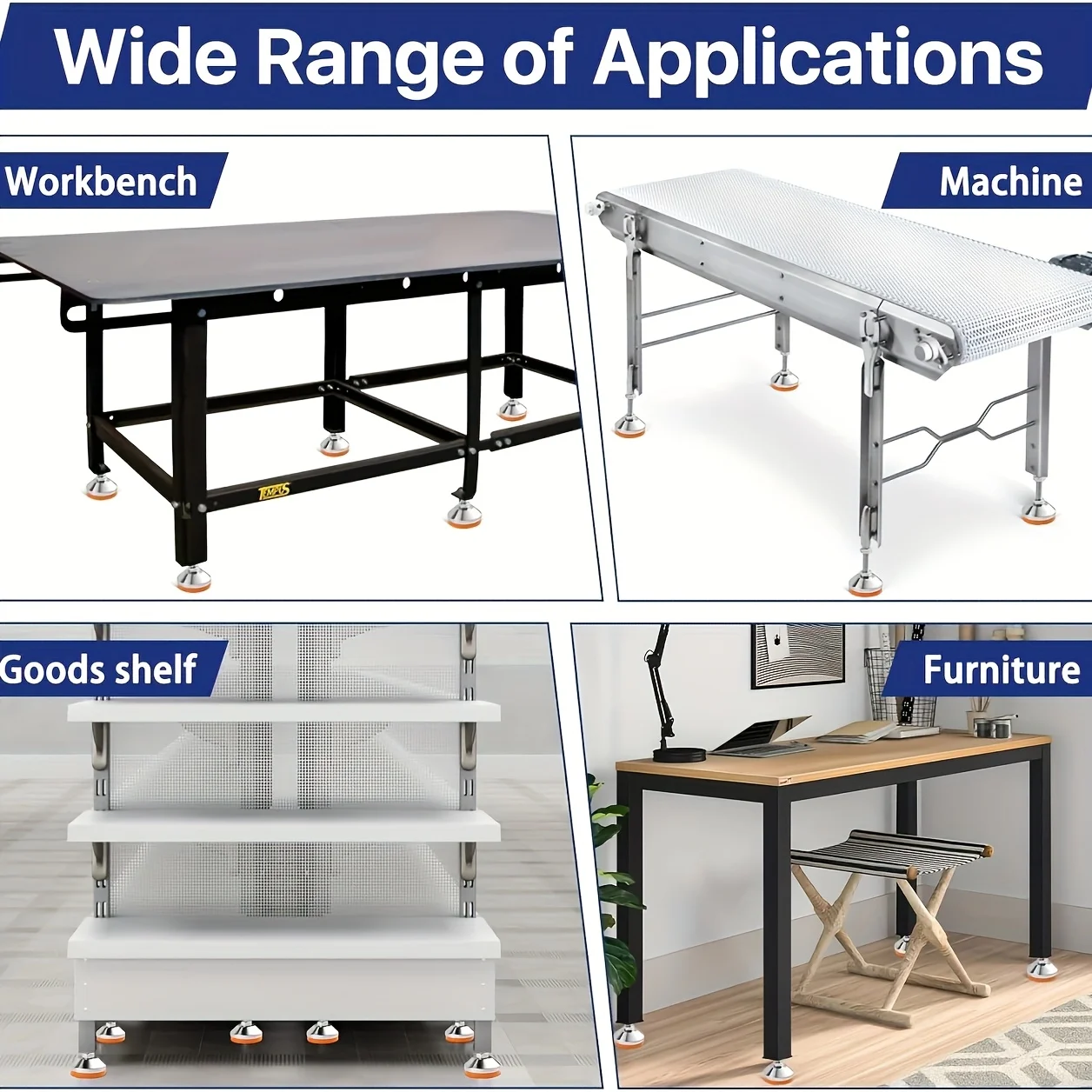 [4 قطع من أقدام التسوية شديدة التحمل] 4 قطع أقدام تسوية قابلة للتعديل شديدة التحمل |   وسادات قاعدة من الفولاذ المقاوم للصدأ صامتة غير قابلة للانزلاق M6