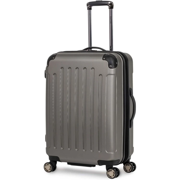 Renegade Luggage Expandable 8-Wheel Spinner Lightweight Hardside Suitcase, Silver, 24-Inch Checked