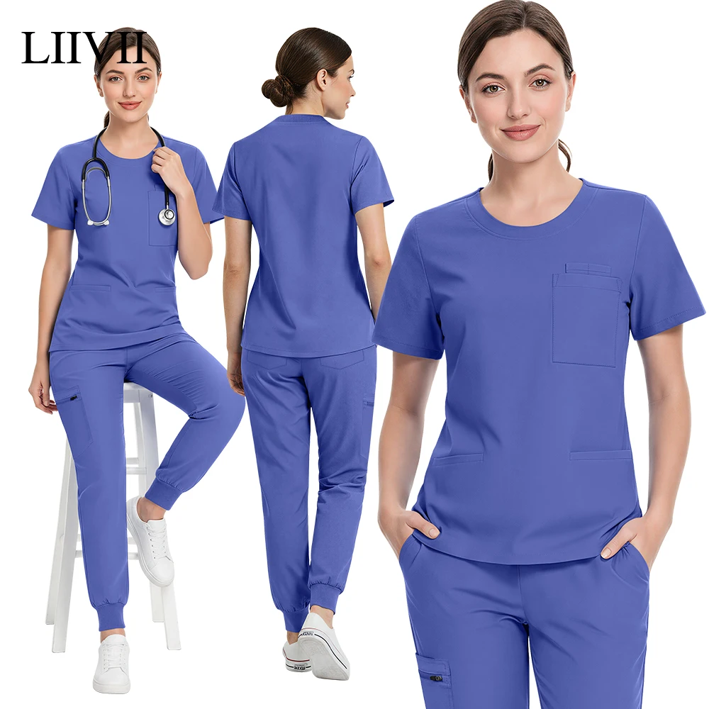 

Unisex Medical Uniforms for 0-neck Nurse Scurbs Set Women Hospital Doctor Workwear Oral Dental Surgery Work Clothes Short Sleeve
