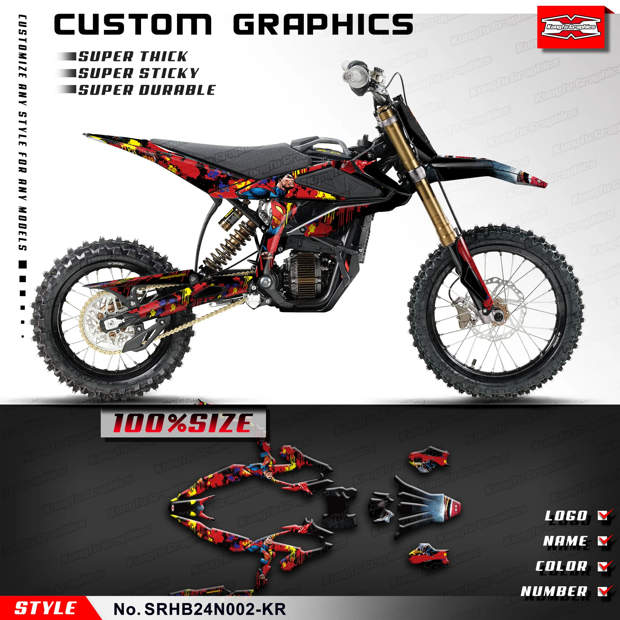 

KUNGFU GRAPHICS Racing Graphics Motorcycle Stickers for Hyper Bee Dirt eBike, Protector, SRHB24N002-KR