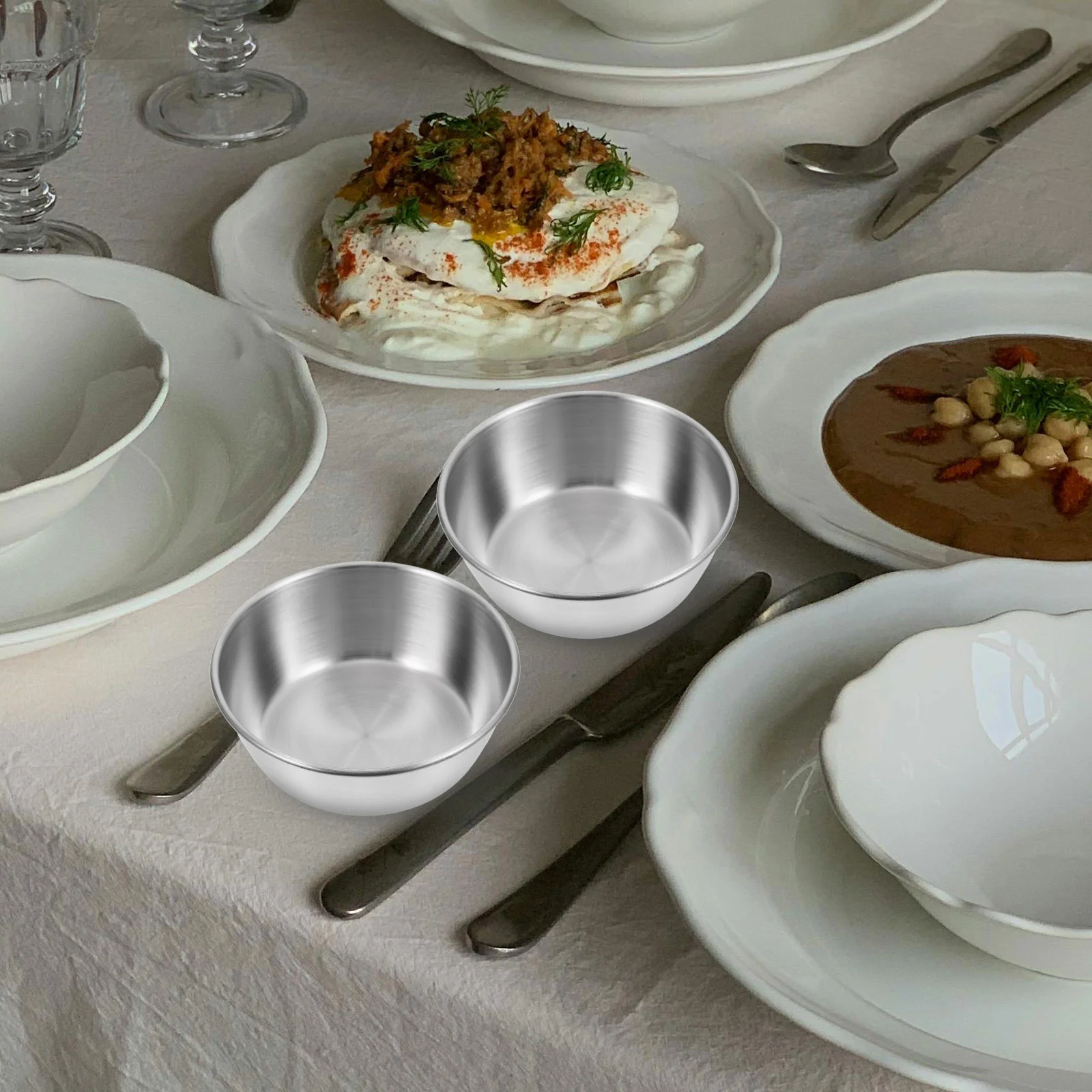 

4Pcs Stainless Steel Dipping Bowls Condiment Dishes Ketchup Mustard Salad Dressing Sauces Kitchen Essentials Dipping Cups