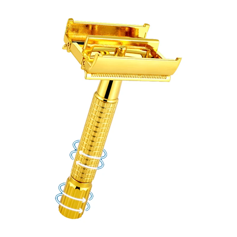 Whityle Classical Safety Razor For Men Manual Butterfly Razor Double Edge Shaver Gold copper With 10 Blades