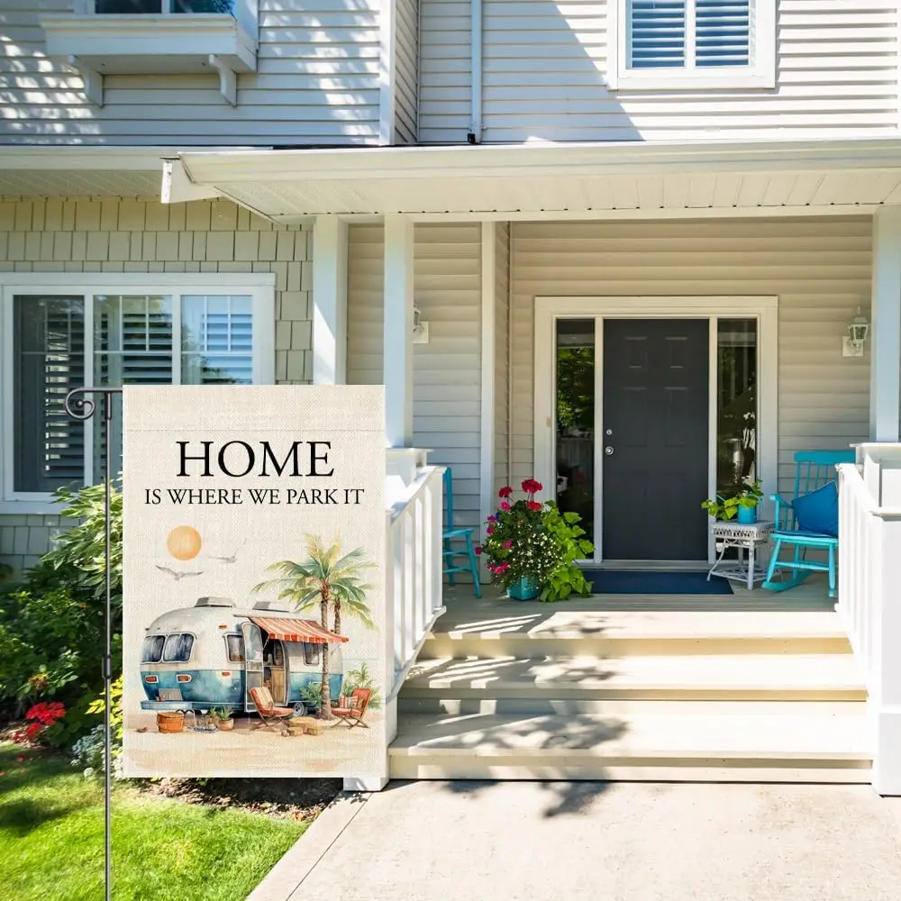 Perfectinsoy Home Is Where You Park It حديقة العلم، علم التخييم ديكور للتخييم، ترحيب ساحة البيت حديقة المنزل عطلة La LLE
