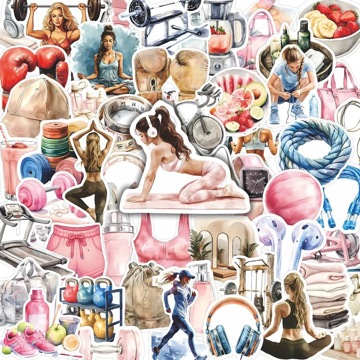 50 Stück Sport-Fitness-Aufkleber Coole Mädchen-Sticker GYM PVC-Aufkleber Cartoon-Graffiti-Dekoration Laptop Gitarre Wasserdicht