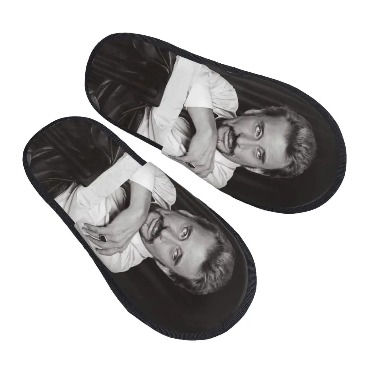 

Cool Johnny Hallyday Guest Slippers for Bedroom Women Custom Print French Rock Singer House Slipper