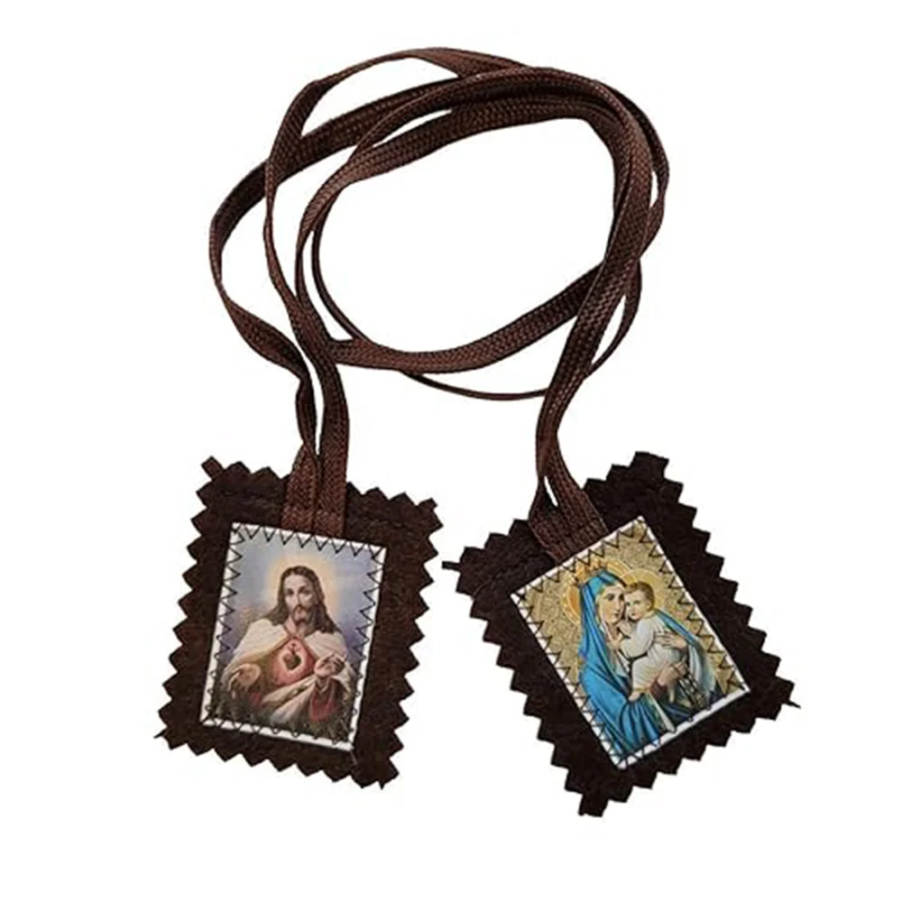 Braunes Tuch, Schulterblatt, heiliges Herz Jesu und Karmelit, Nonnen auf Kordelkette, katholische Halskette, Geschenk zur Kommunionbefestigung – Detail 2