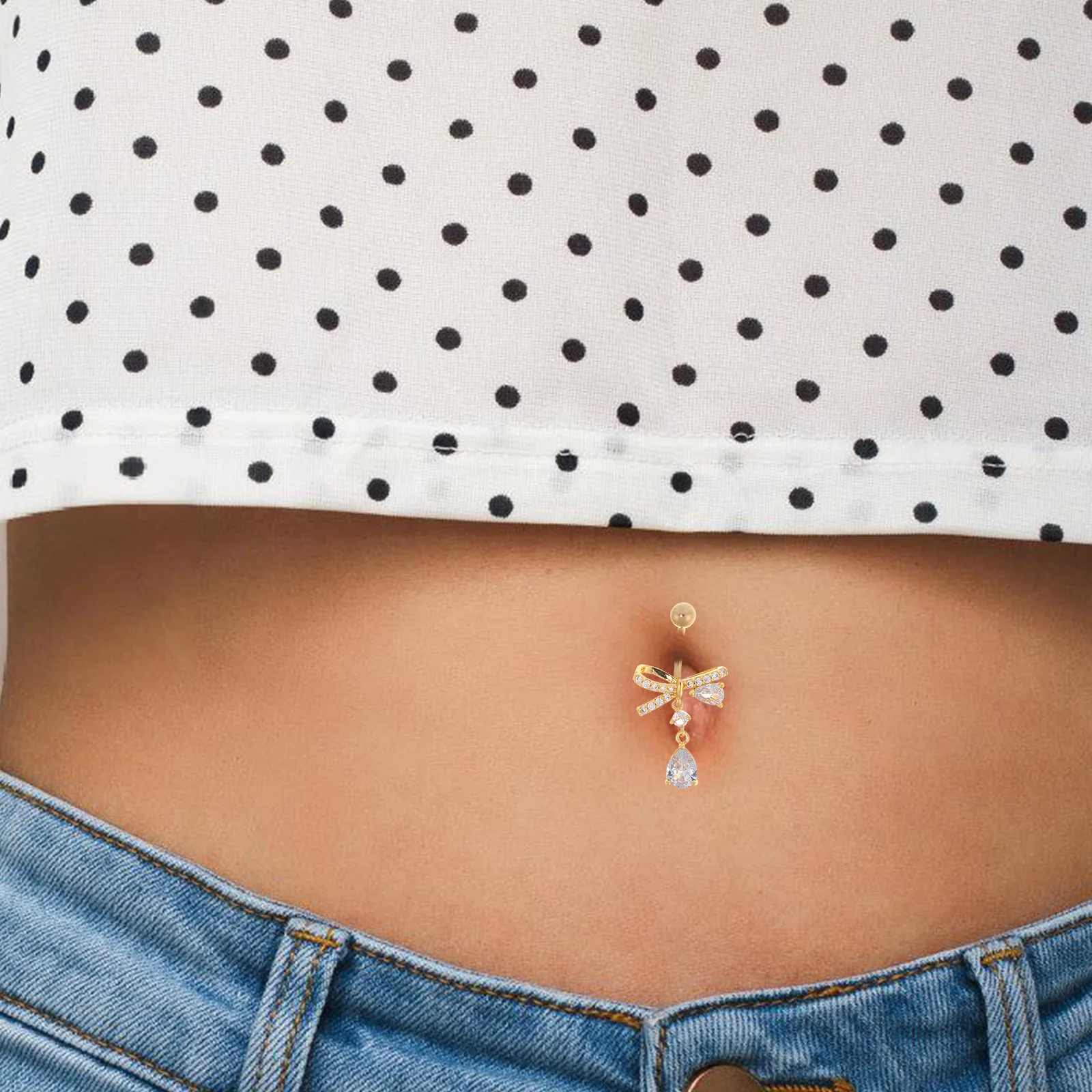 

3Pcs Rhinestone Bowknot Belly Button Rings Copper Navel Piercing Set Sparkling Belly Body Jewelry Navel Piercing