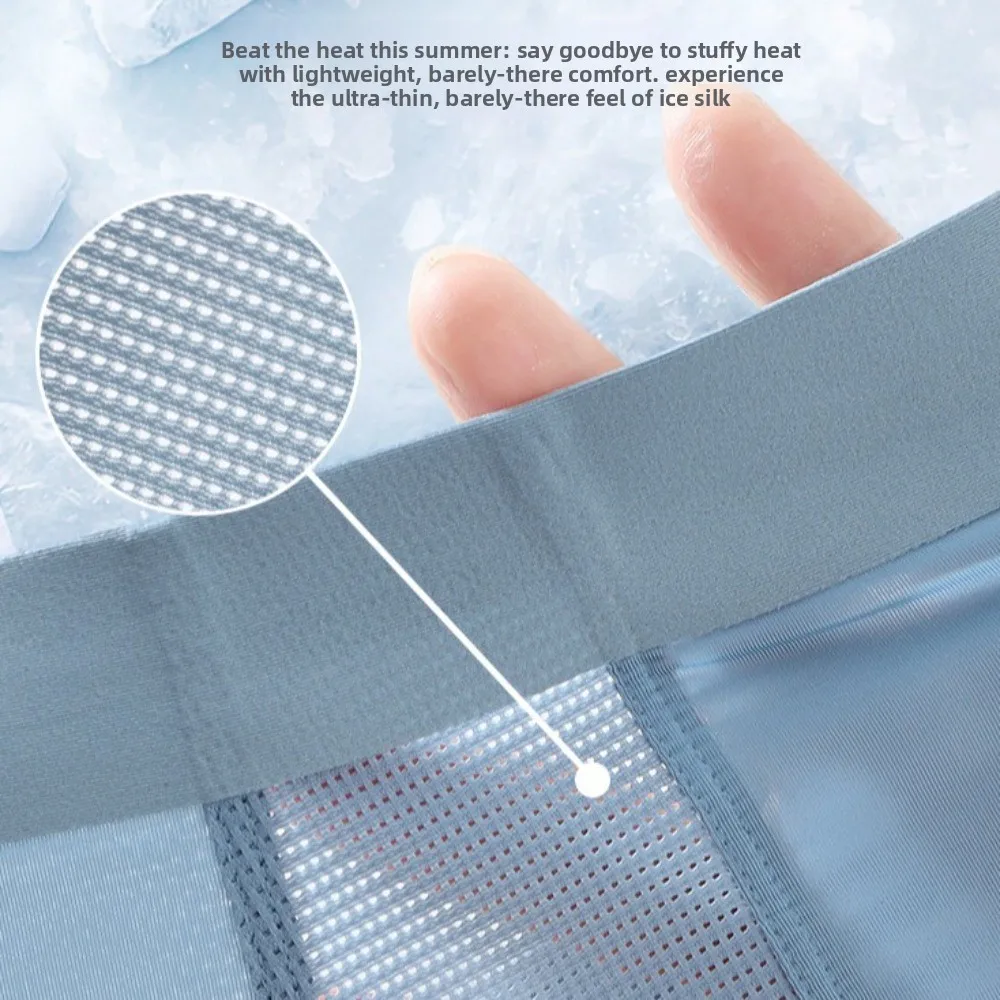 

Comfortable Thin Men Silk Boxer Briefs Mesh Seamless Ice Silk Boxers Lingerie Mid Waist Underwear for Men Daily