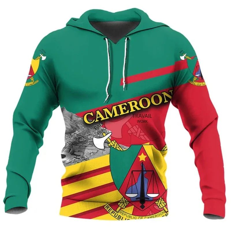 1 Piece Custom Your Picture Africa Cameroon Flag 3D Printed Hoodie For Men Clothes National Emblem Lion Graphic Sweatshirts Stre