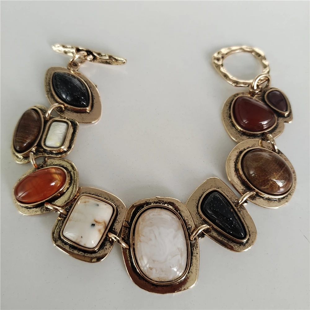 2025 New Indian Vintage Statement Bransoletki Kobiety Złoto Posrebrzane Metalowe Łańcuchy Boho Etniczne Bransoletki Żywiczne Biżuteria — zdjęcie 6