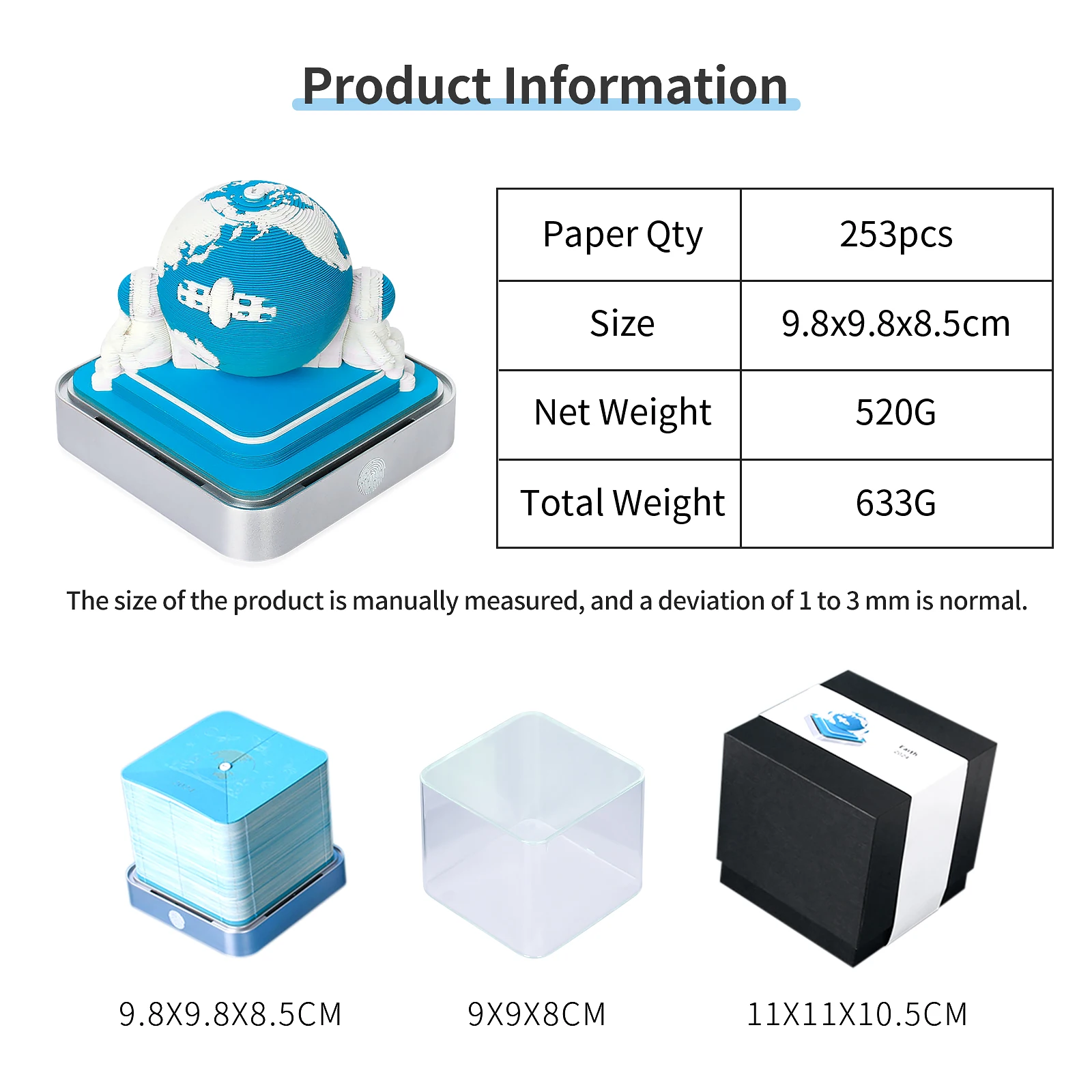 3D Earth Calendar 2024 blocco Note 3D blocco Omoshiroi blocco Note 3D blocco Note carta arte calendario da tavolo 3D blocco Note adesive idee regalo