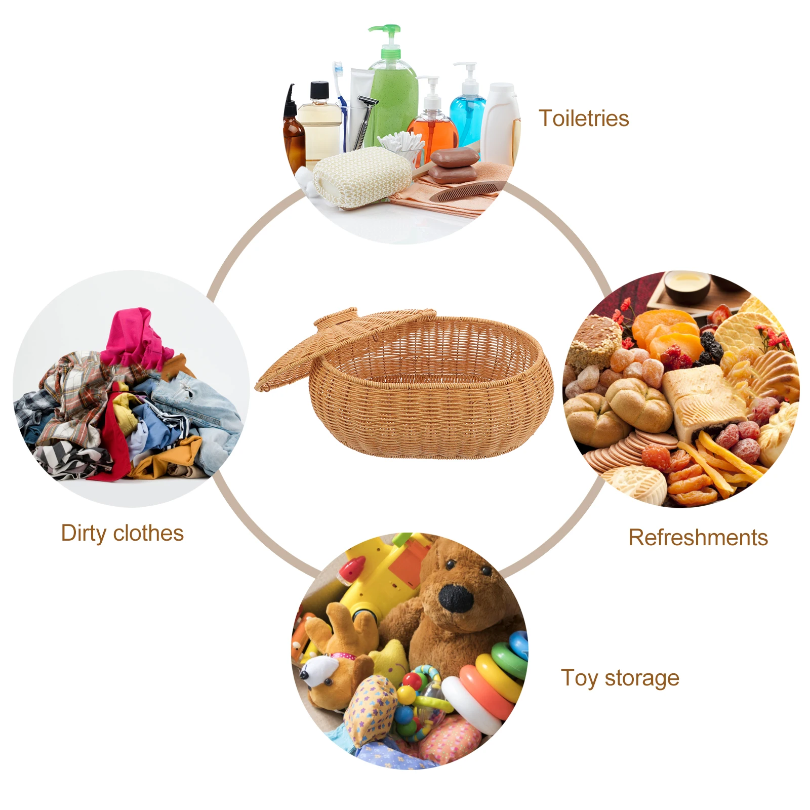 

Woven Fruit Basket with Lid Multipurpose Storage Basket for Bread Snacks Vegetables Dried Fruits Kitchen Pantry Organizer