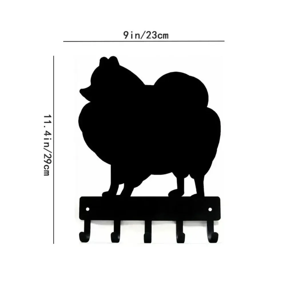 Pomeranian Metal Wall Art Key Holder, Rustic Dog Decor with Hooks for Entryway