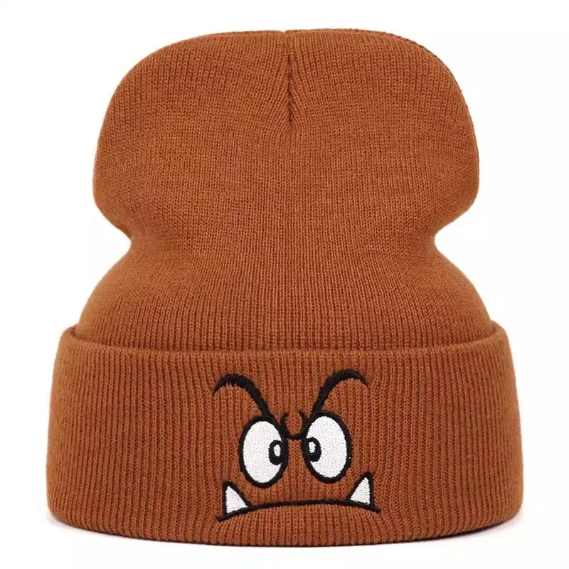 Chapéu de malha bordado com expressão irritada, chapéu de lã quente para eventos esportivos ao ar livre masculinos e femininos no outono e inverno