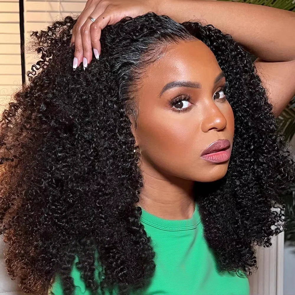 

Парик-полупарик Kinky Curly 250% плотности, без клея, из натуральных волос, 20 дюймов, Water Wave, 3 в 1, для женщин, на шнурке, бесшовный, с эффектом флип-он