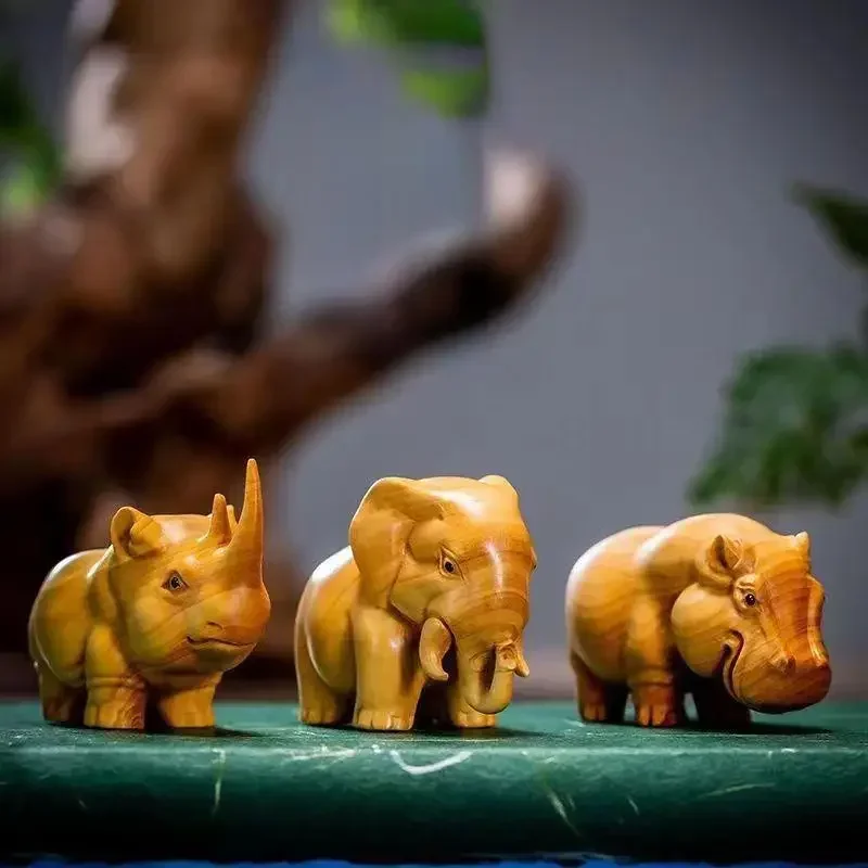 かわいい木彫り動物像装飾品用品彫刻と置物家の装飾デスクアクセサリー