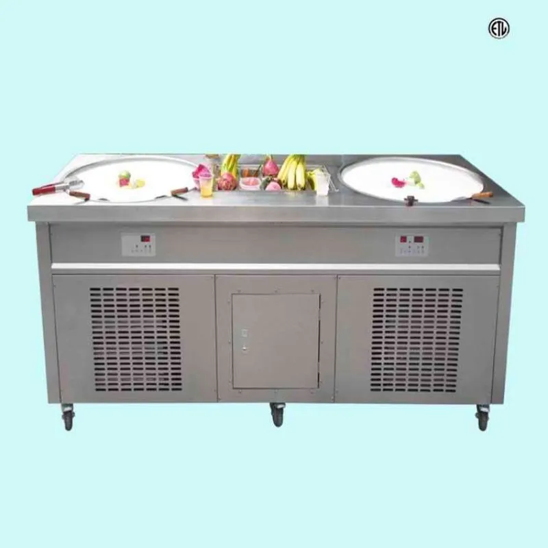 Thailand 2 Round Pan Fried Ice Cream Machines with 10 Topping Pans Instant Rolled Ice Whipping Machine Cold Plate