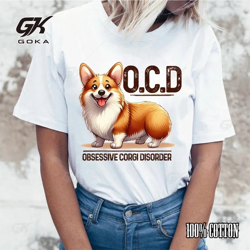 Corgi Disorder Print T Shirt Short Sleeve O Neck Loose Men Women Summer Cool Tshirt Men Tee Shirt Tops Clothes