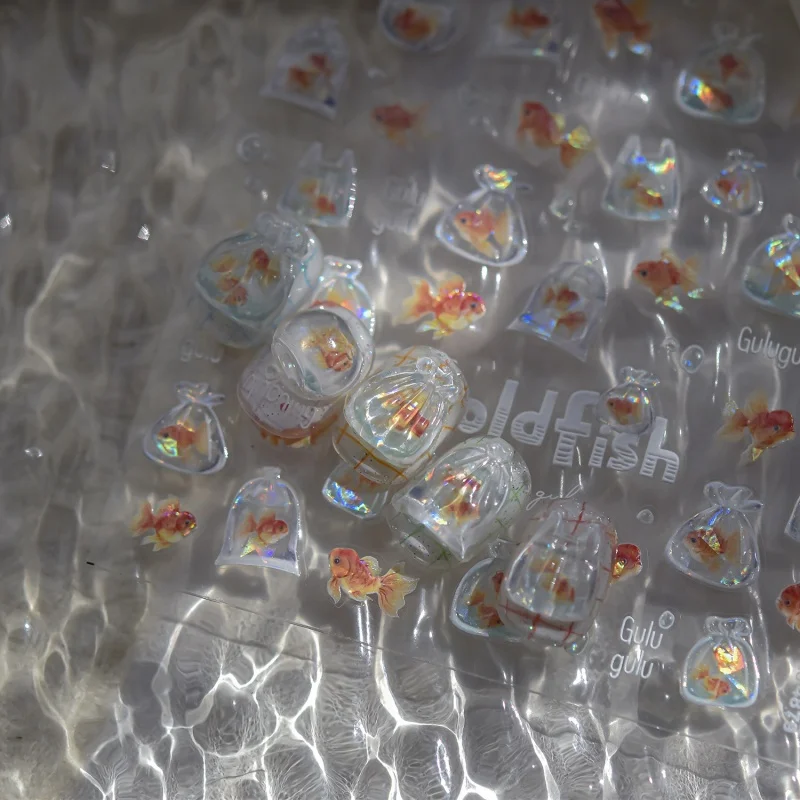 1 pièces mignon un sac d'autocollants de charme d'ongle d'étoile de mer 3D gelée océan poisson bulle adhésif autocollant d'ongle bricolage décorations d'art d'ongle d'été
