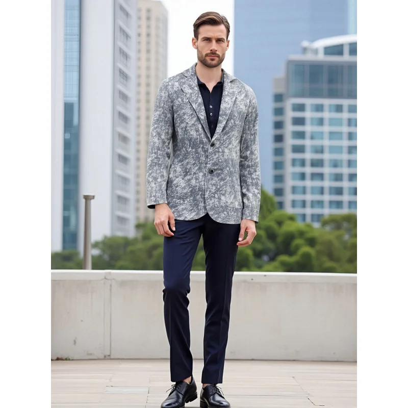 

2025Trendy Men's Fashion Casual Printed Shirt Blazer Jacket Hot Sale in Europe and America