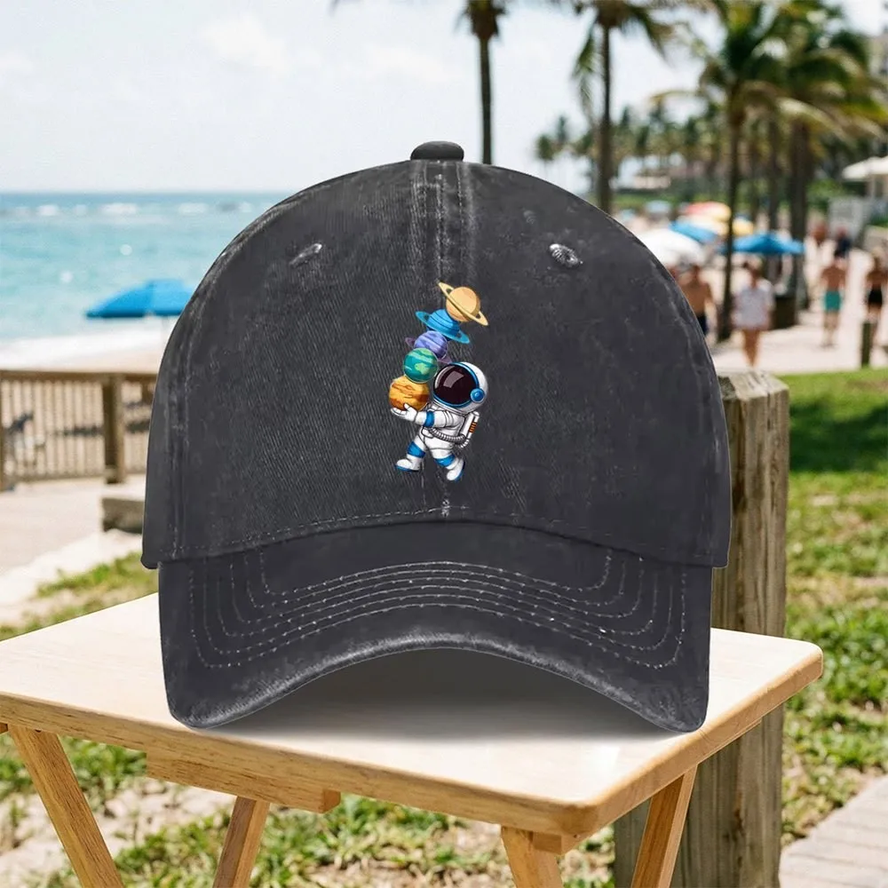 Astronaut Planet Retro Washed Baseball Cap Female Cowboy Sun Hats Hip Hop Mens Snapback Cap