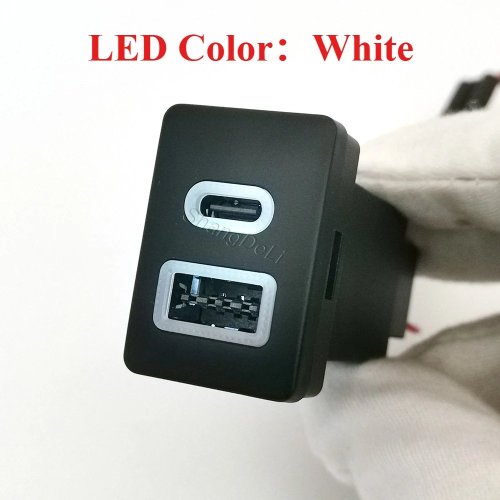 White LED Light Car Fuse Box Type-C PD QC3.0 Dual USB Charging Adapter with Dual Phone Charger Socket for Toyota LC120 Prado view 4