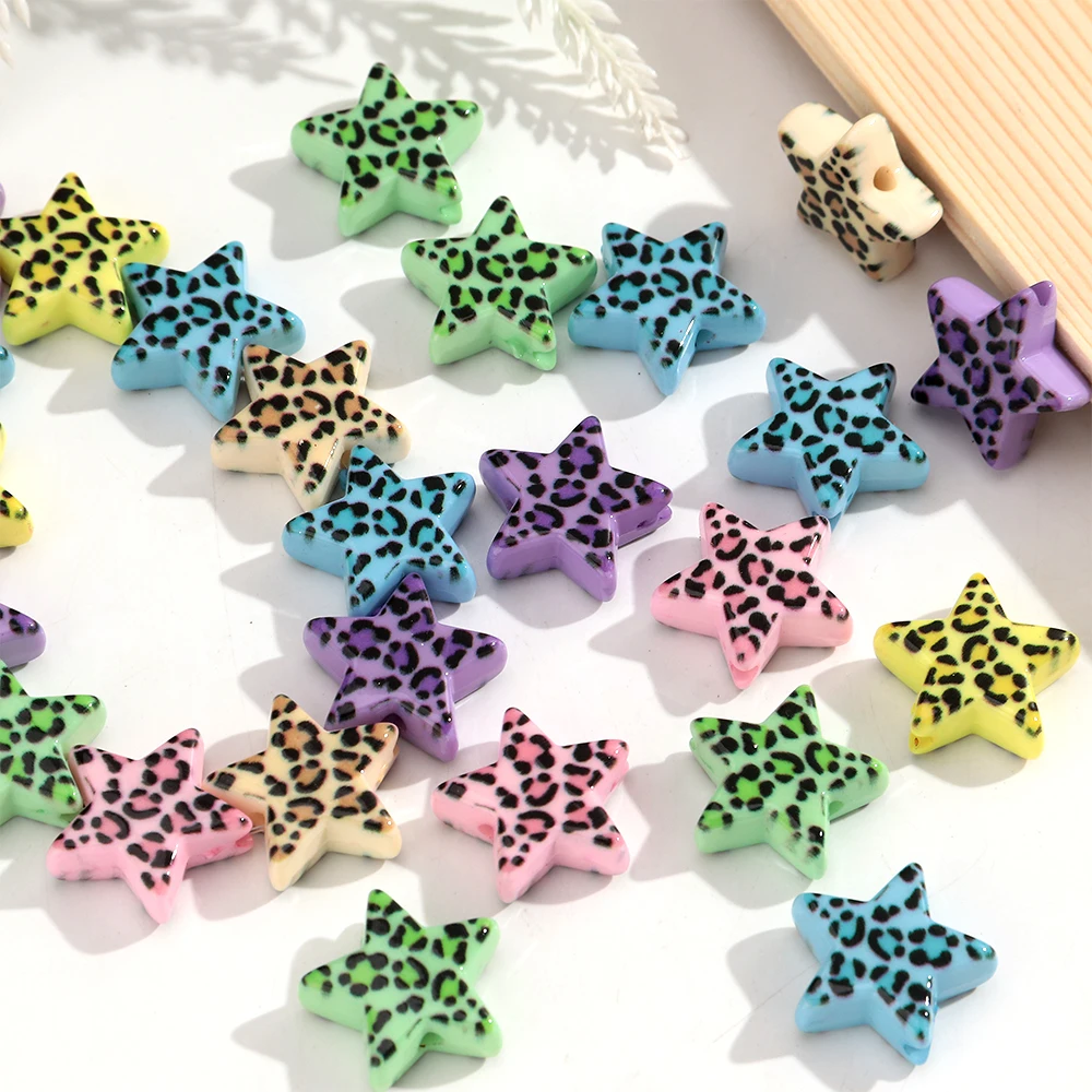 10pcs/lot Colorful Leopard Geometric Star Beads Resin Loose Bead For Handmade Necklace Bracelet DIY Parts Jewelry