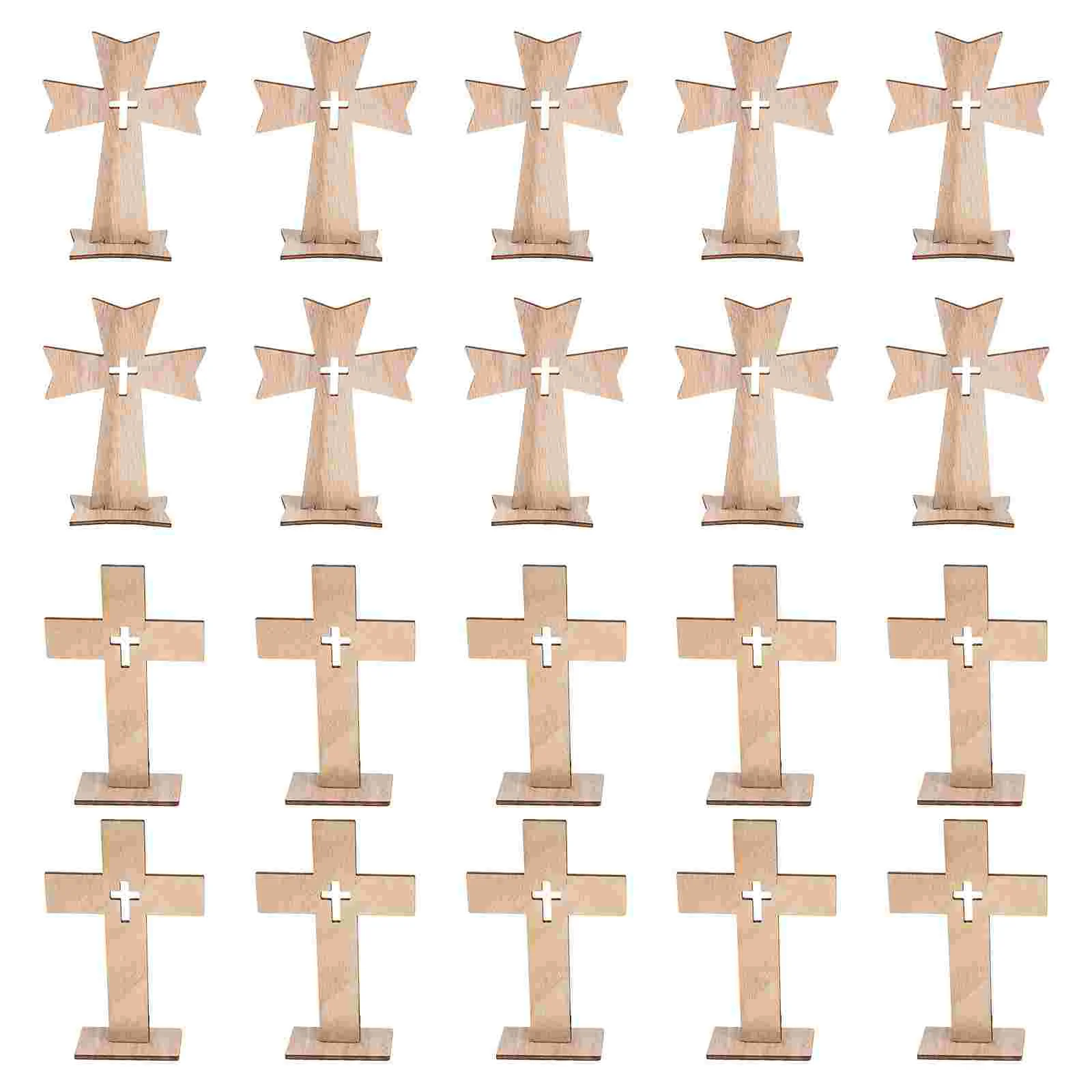 20 Sets Cross Ornament Household Decor Wedding Ceremony Decorations Statue Wooden Craft Child Office