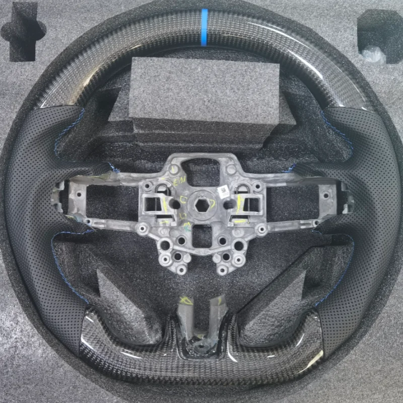 Carbon Fiber Leather Steering Wheel For Ford F150 Raptor 2015-2020 Mustang 2018-2023 Perforated Leather Steering Wheel
