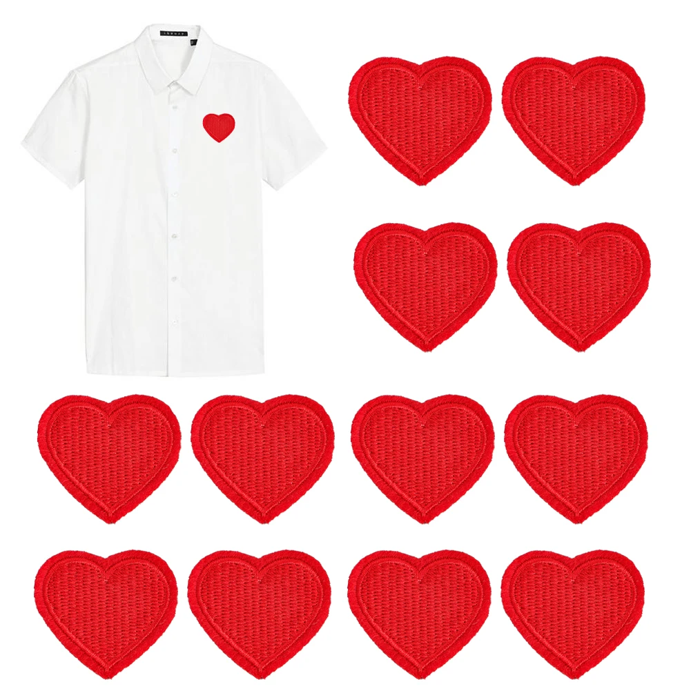 5PCS Red Heart Shaped Embroidered Patch Stamping Applique Iron on Stickers DIY Fabric Appliques Clothes and Rucksacks Decoration