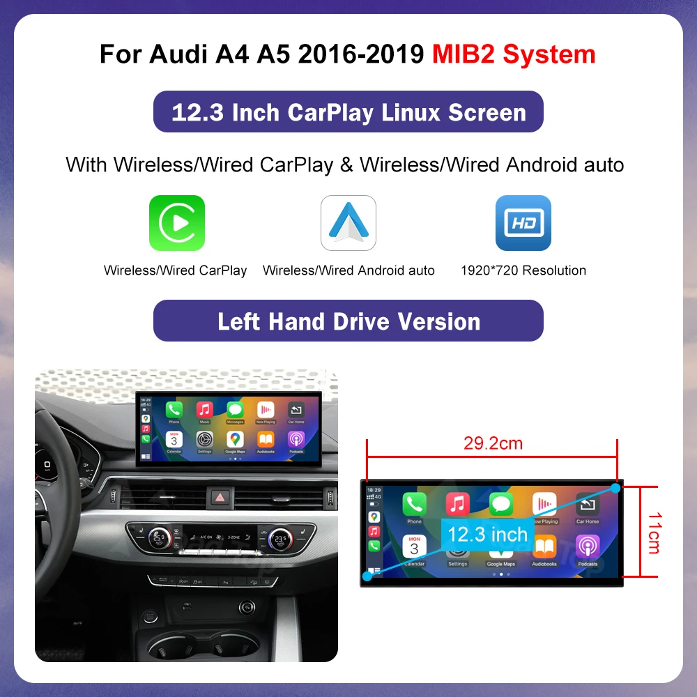Draadloze CarPlay Auto Multimedia Scherm Voor Audi A4 A5 2016-2019 Android Auto Ondersteuning Airplay Camera Radio GPS Auto speler