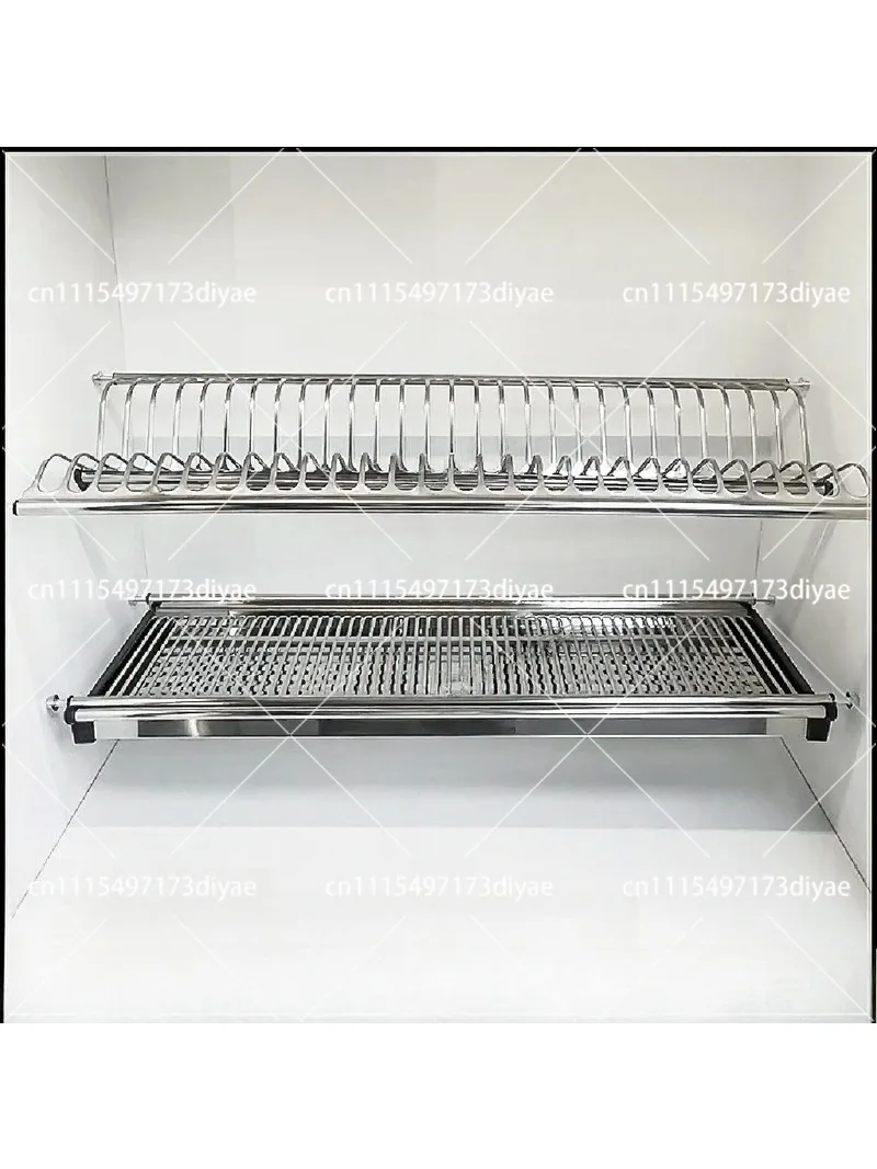 Kitchen Double Storage Cabinet Drain Bowl Rack Wall-Mounted Thickened Stainless Steel Mesh Basket
