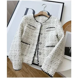 Spring Autumn Jacket Design Fashion Sweet Tweed Blazers Women New French Elegant Office Lady Woolen Short Suit Coats Outerwear