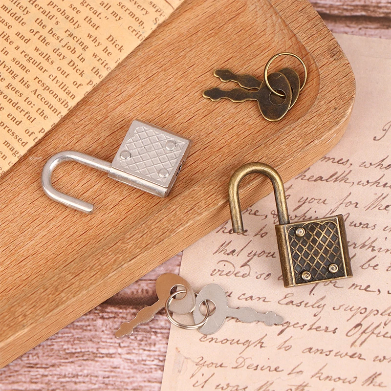 Mini Retro Padlock for Notepad Diary Small Luggage Box Lock With Keys Zinc Alloy Suitcase Locker Hardware Set