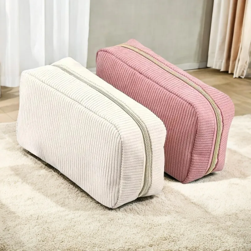 Corduroy Travel Cosmetic Bag Portable Makeup Storage Bag Purses Women Zipper Make Up Organizer Storage Clutch Beauty Case Pouch