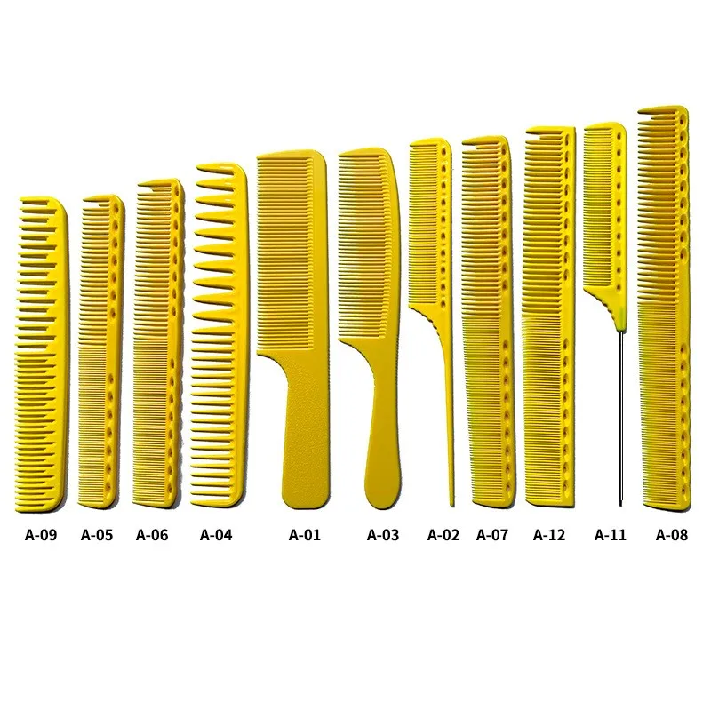 Yellow Comb Set Barber's Specific Cutting Comb Male Female Styling Pointed Tail Comb Barber Shop Professional Accessories Tools