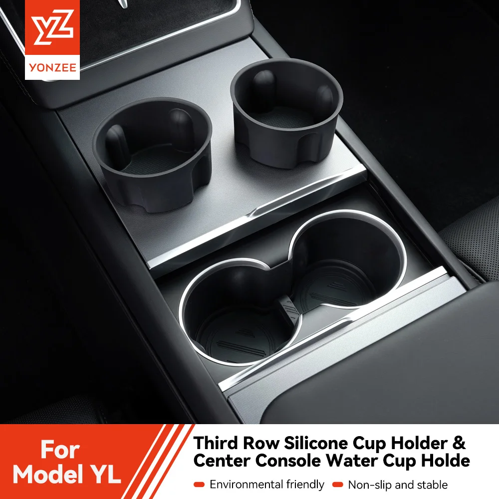 

YZ For Tesla Model YL 2026 Third Row Silicone Cup Holder Center Console Water Cup Holder Organizer Storage Box Accessories