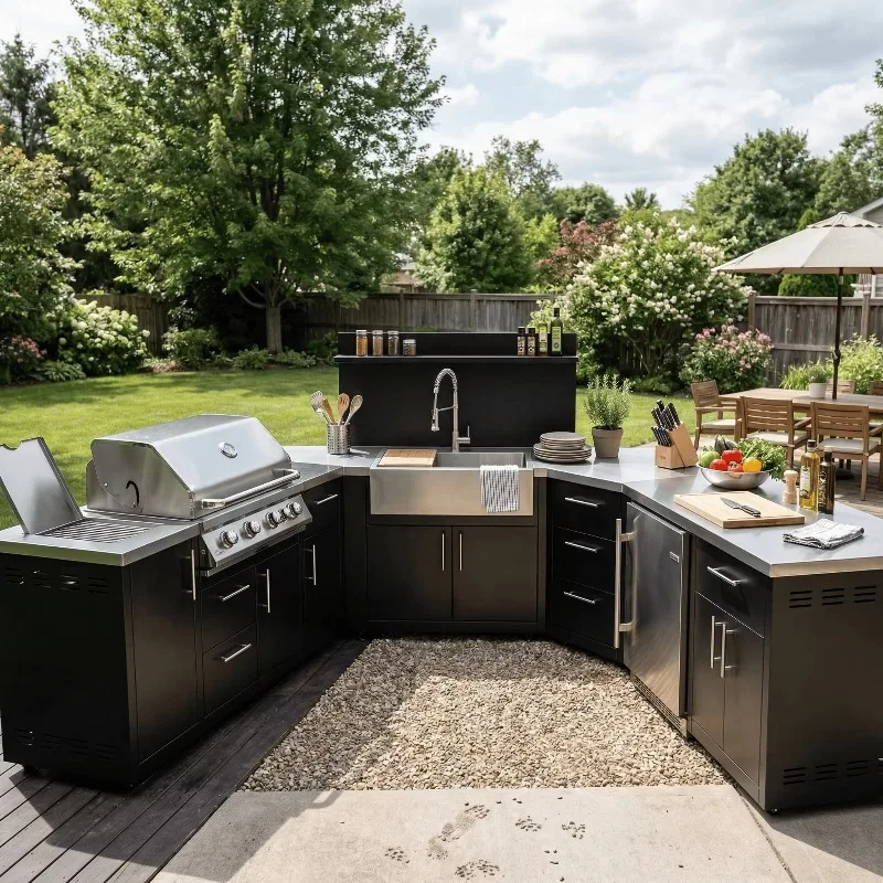 New Design Cool Colors 304 Stainless Steel Outdoor Kitchen Cabinet Customized Zero Formaldehyde Outdoor Kitchen With Cupboard